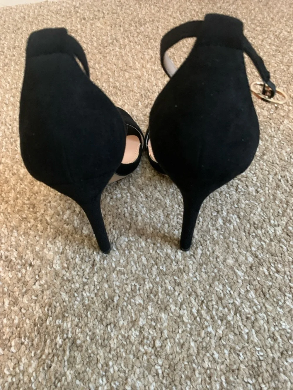 Classic Black Suede Ankle-Strap Heels